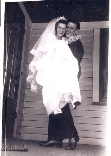 vintage newlyweds couple on porch 1930s 1940s